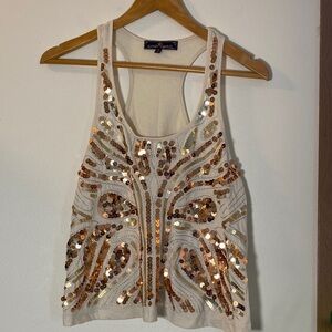 Almost Famous Sequin Embellished Cream Tank Top